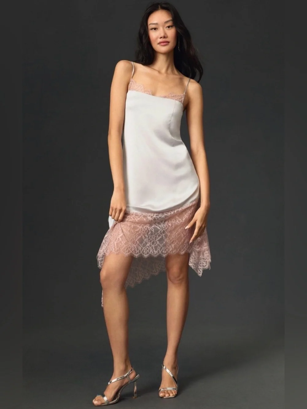 Anthropologie Womenโs Lace-Trimmed Asymmetrical Midi Slip Dress Size 2 NWT - Picture 1 of 10